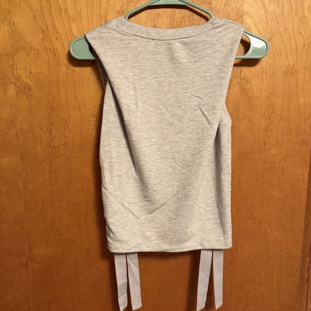 Women's S Gray Knit Cotton Blend Stretch Crew Neck Athletic Tank Top Side Ties